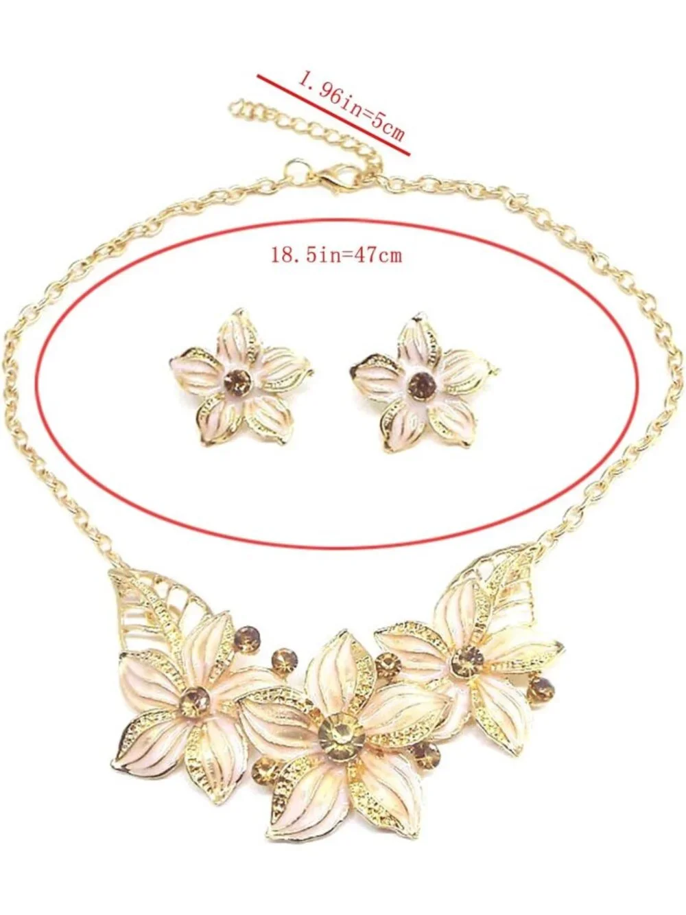 Elegant Crystal Flower Statement Jewelry Set - Gold Plated Necklace & Earrings